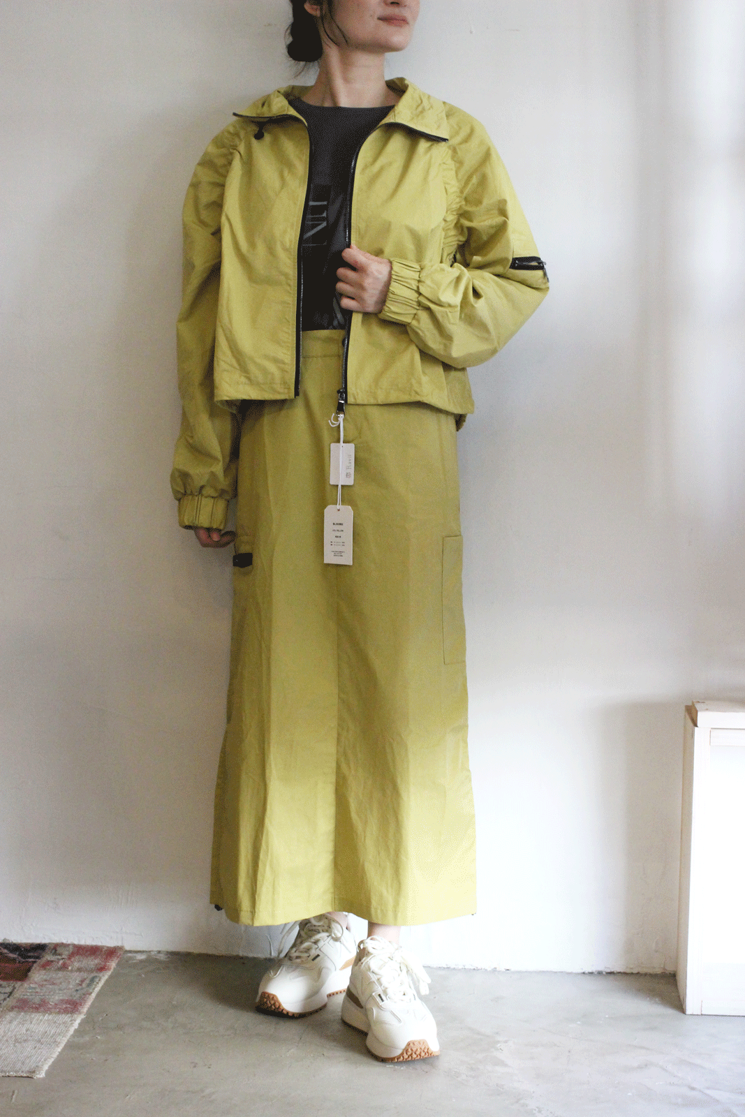 ラグランシャーリングジップショートブルゾン イエロー