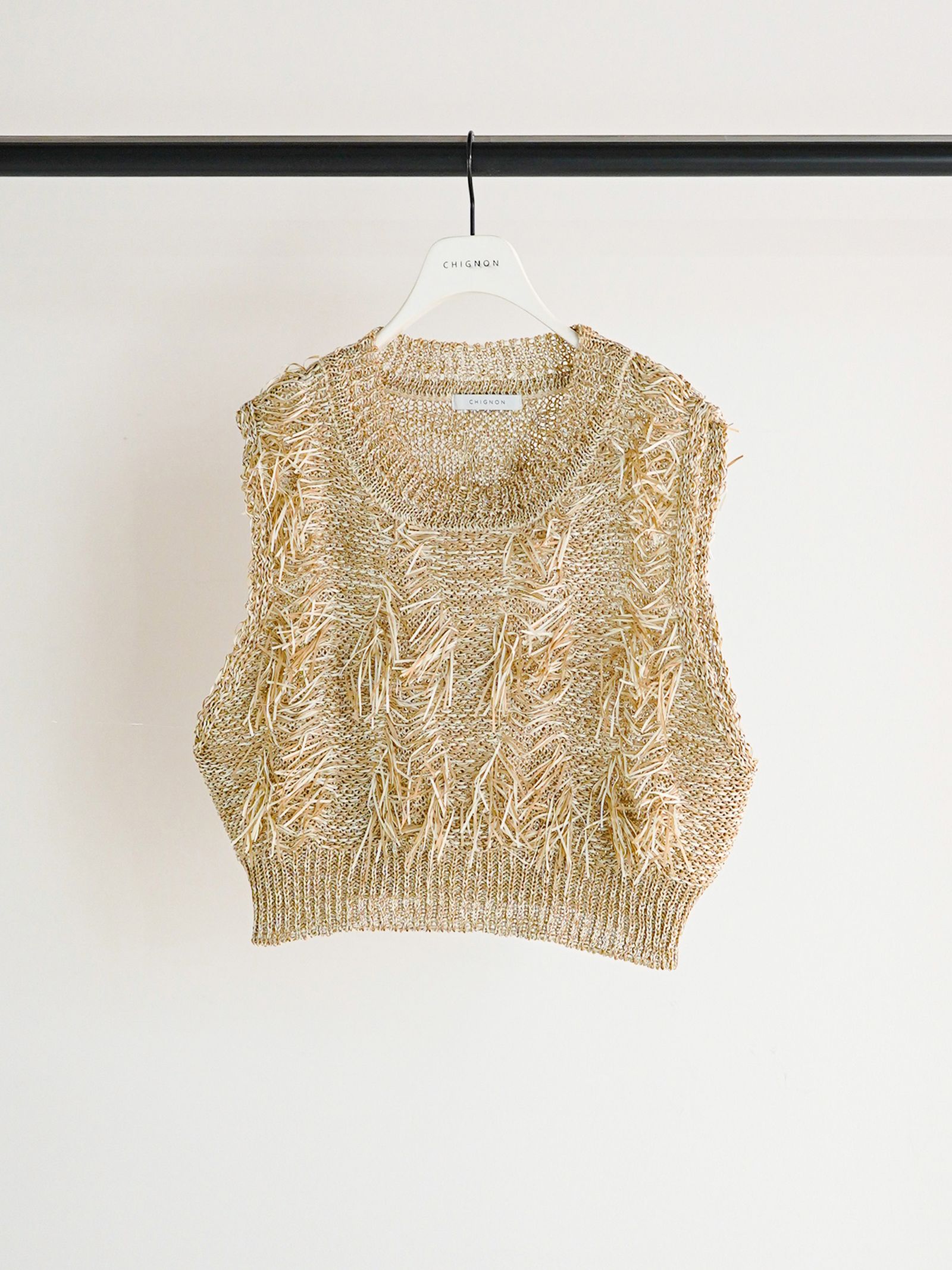 [9261-091GS] カットJQフリンジニットベスト ベージュ