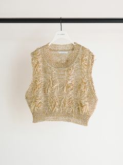 [9261-091GS] カットJQフリンジニットベスト ベージュ