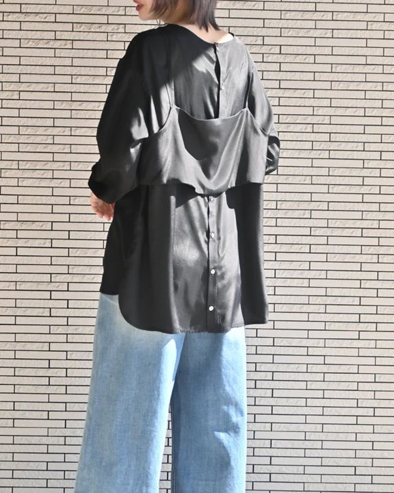 デシン キャミ付きプルオーバー ブラック