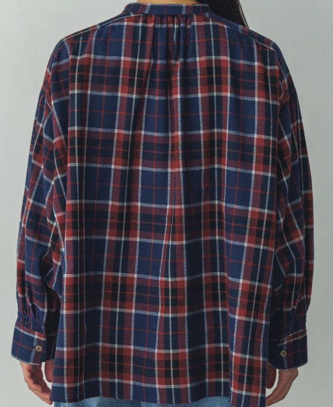 ネルチェックギャザーシャツ レッド系