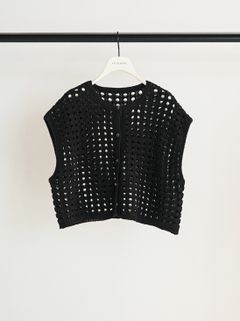 [9561-098DP] メッシュボックスニットベスト ブラック