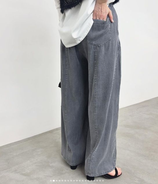 テンセルストレッチデニムワイドパンツ グレー