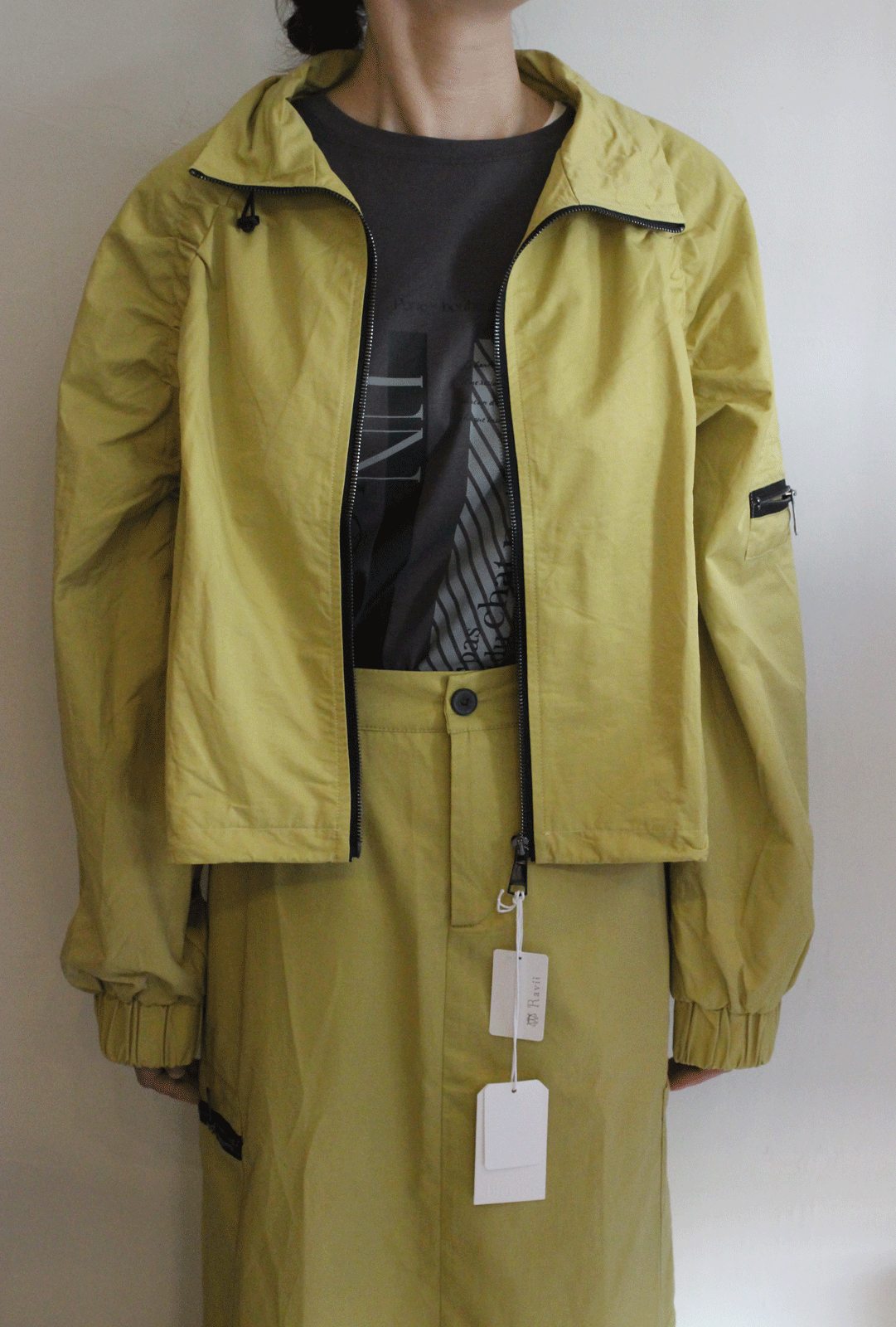 ラグランシャーリングジップショートブルゾン イエロー