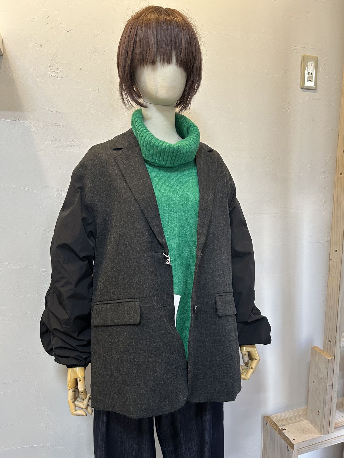 スリットタートルカラーニット グリーン