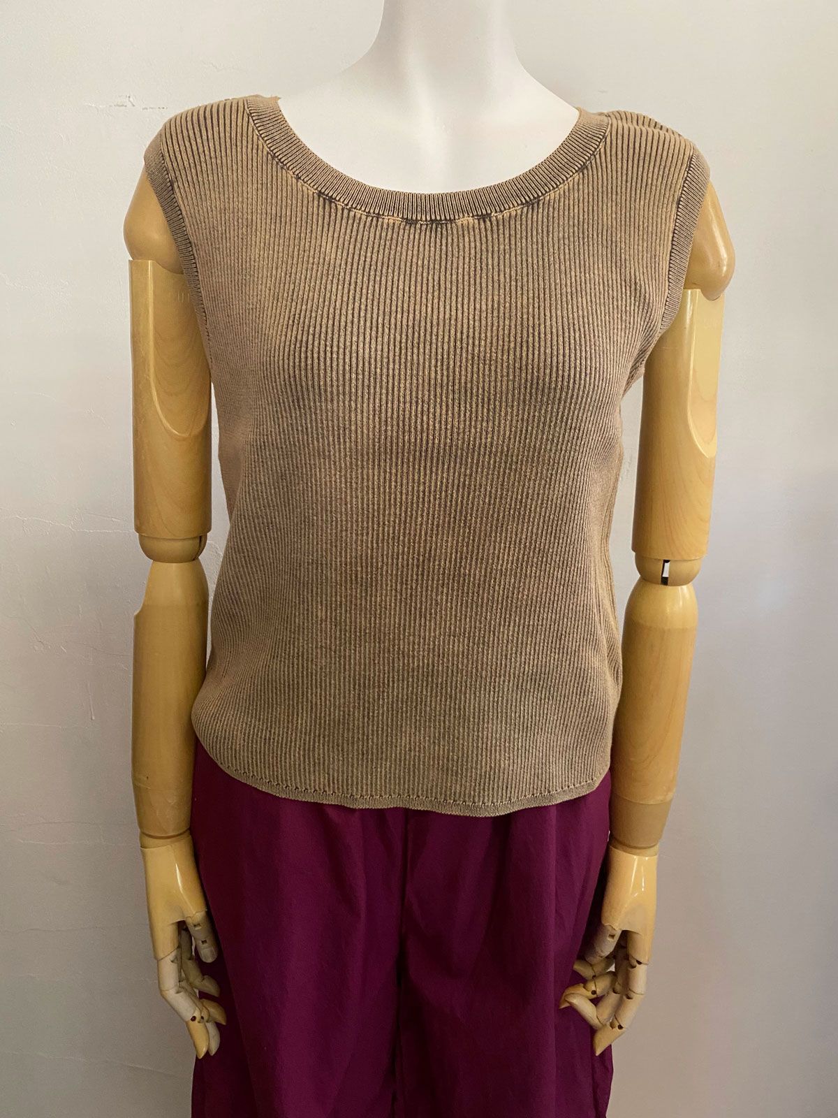 コットンリブ ストーンウォッシュ タンク ブラウン