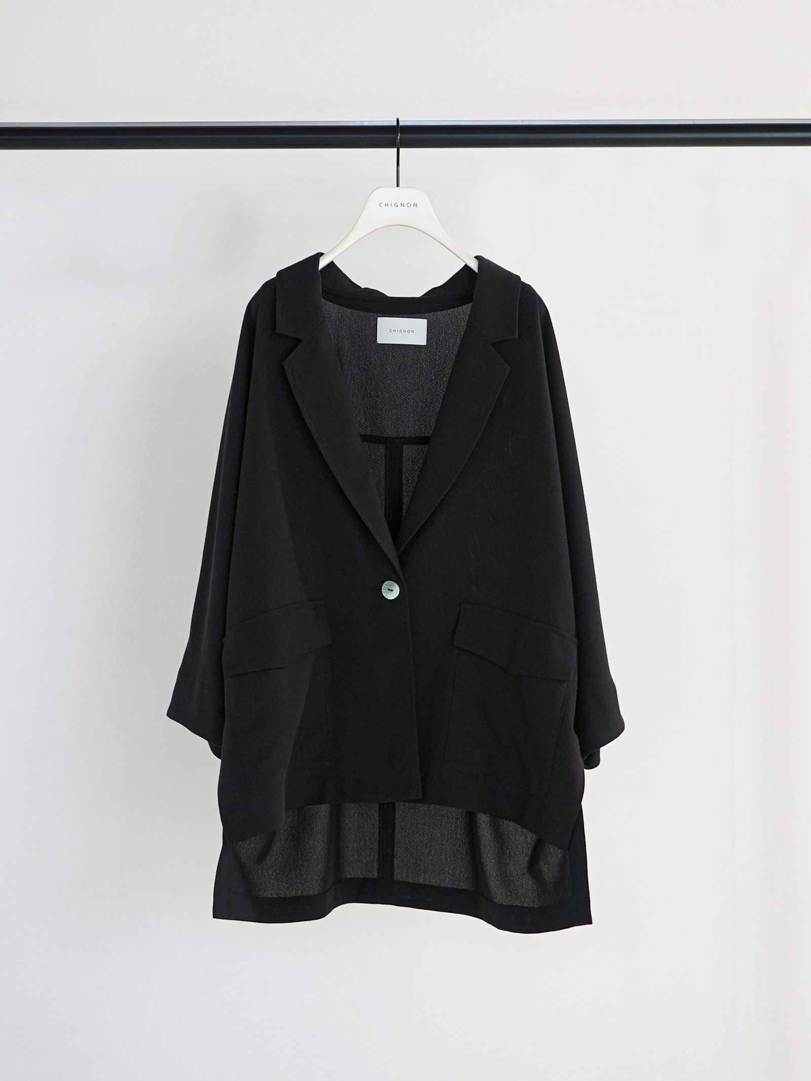 [4561-027BZ] サマーメッシュ麻混ドルマンJK ブラック