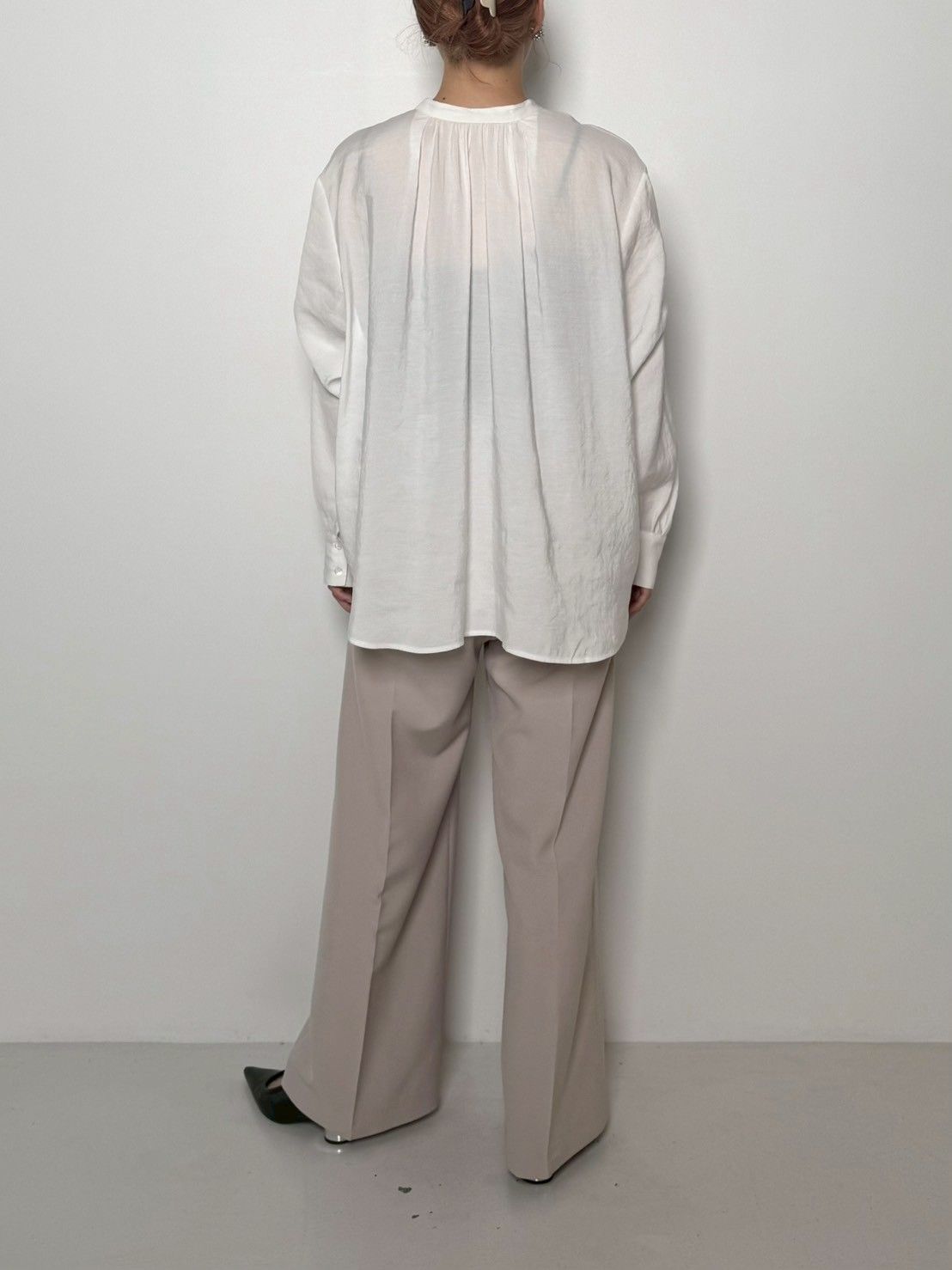 [3856-445MK] ベルト付きワイドパンツ ライトベージュ