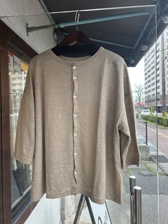 リバイバルリネンワイドカーディガン ストーンベージュ