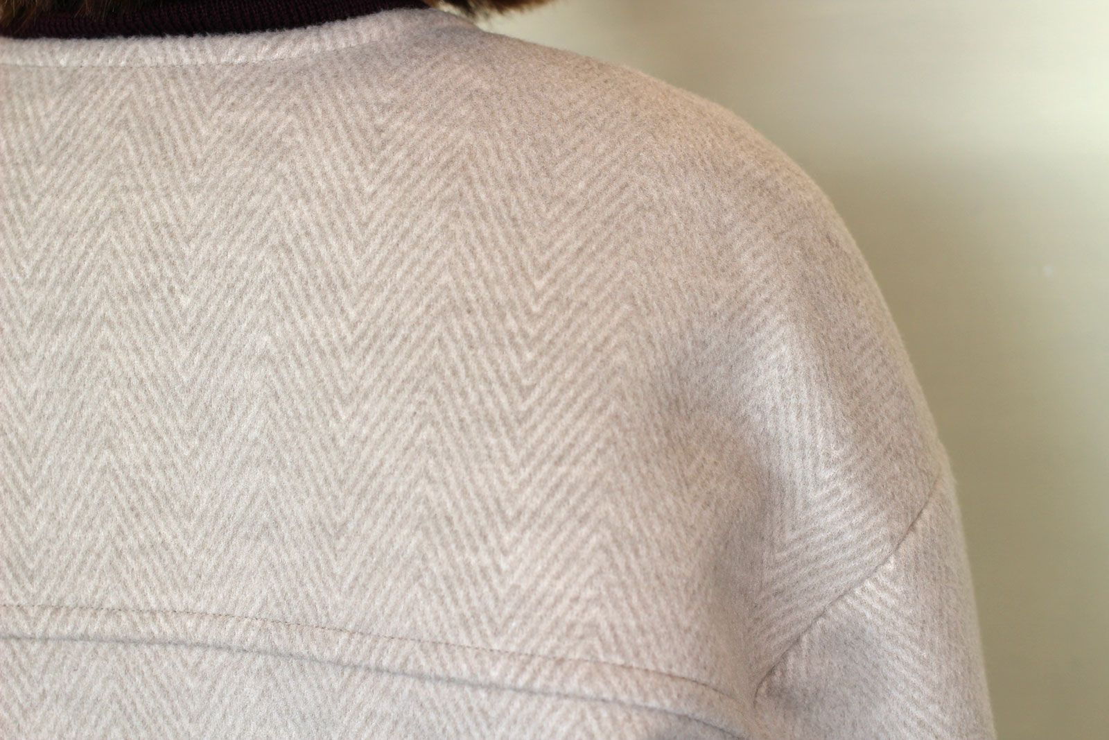 WOOLLETヘリンボン3WAY丸首ショートコート ライトベージュ