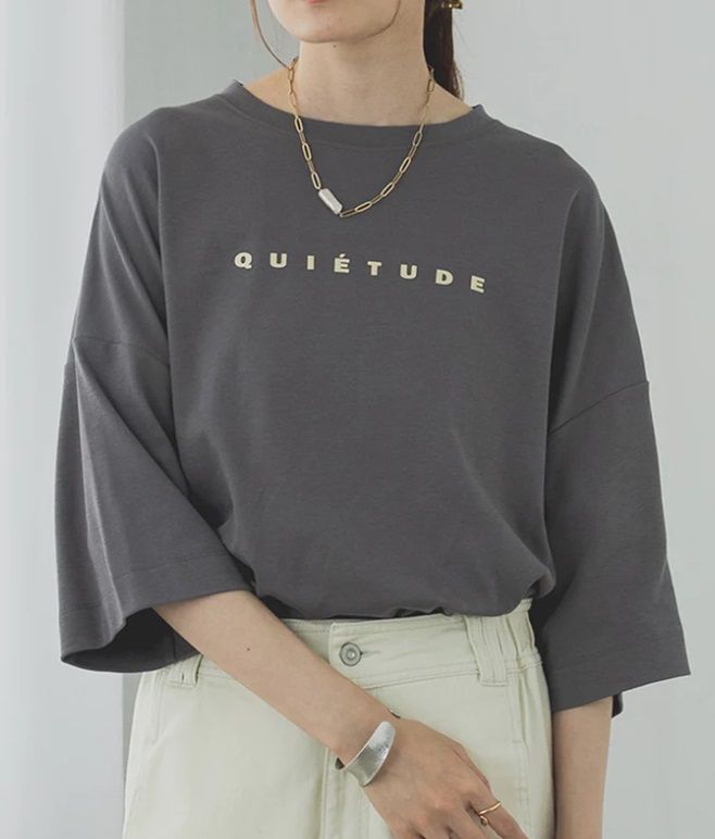 ロゴプリントワイドショートTシャツ グレー