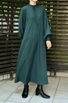 無地ギャザーワンピース グリーン