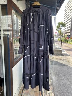 ジョーゼット柄 プリントワンピース グレー