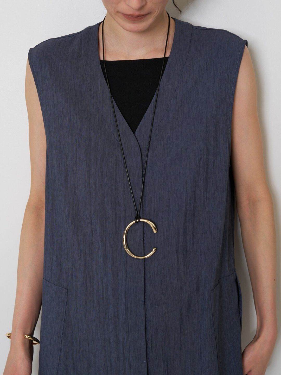 [5963-633MK] デザインPKロングOP ブラック