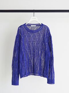 [9561-092GS] ペーパータッチスカシ柄ニット ブルー