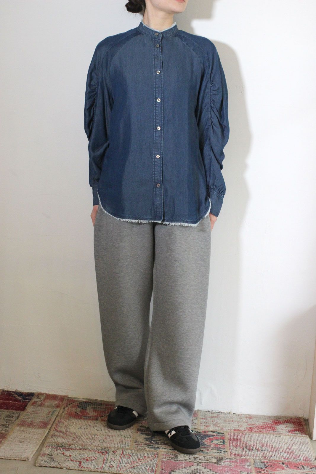 4.5ozテンセルデニムギャザーシャツ ネイビー