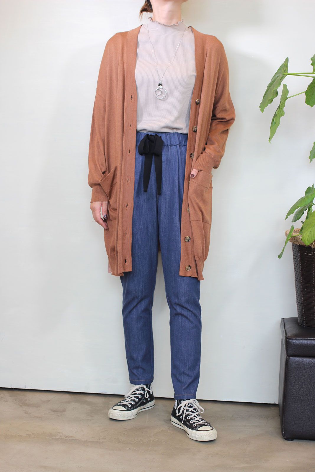 テンセルストレッチデニムリボンパンツ インディゴ