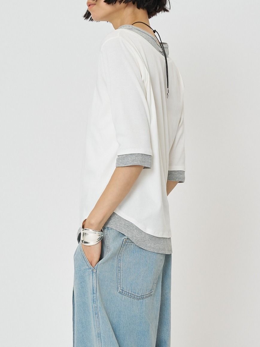 [8261-108KK] 配色テレコハーフスリーブPO ブラウン