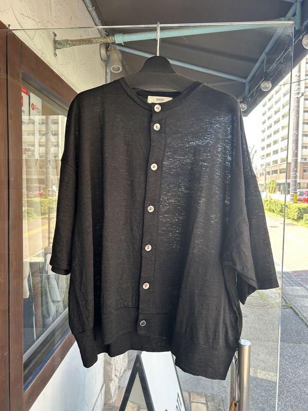 スラブリネンオーバルカーディガン ブラック