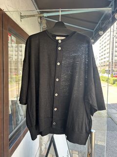 スラブリネンオーバルカーディガン ブラック
