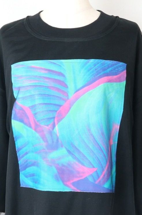 2WAYリーフフォトプリントレイヤードTシャツ ブラック
