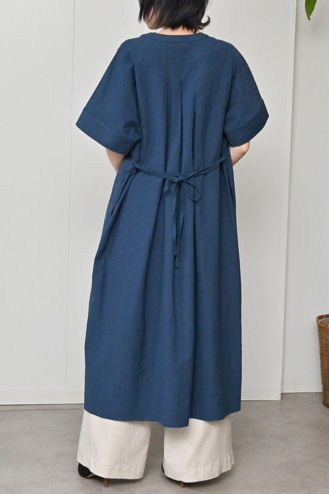 キーネックショートスリーブワンピース ダークブルー