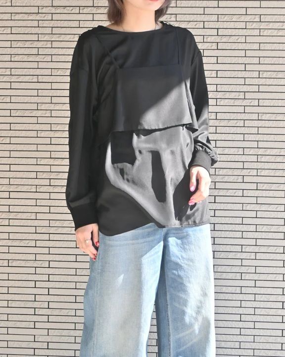 デシン キャミ付きプルオーバー ブラック