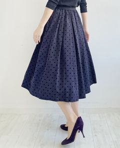 神戸・山の手スカート フロッキードットネイビー ミモレ