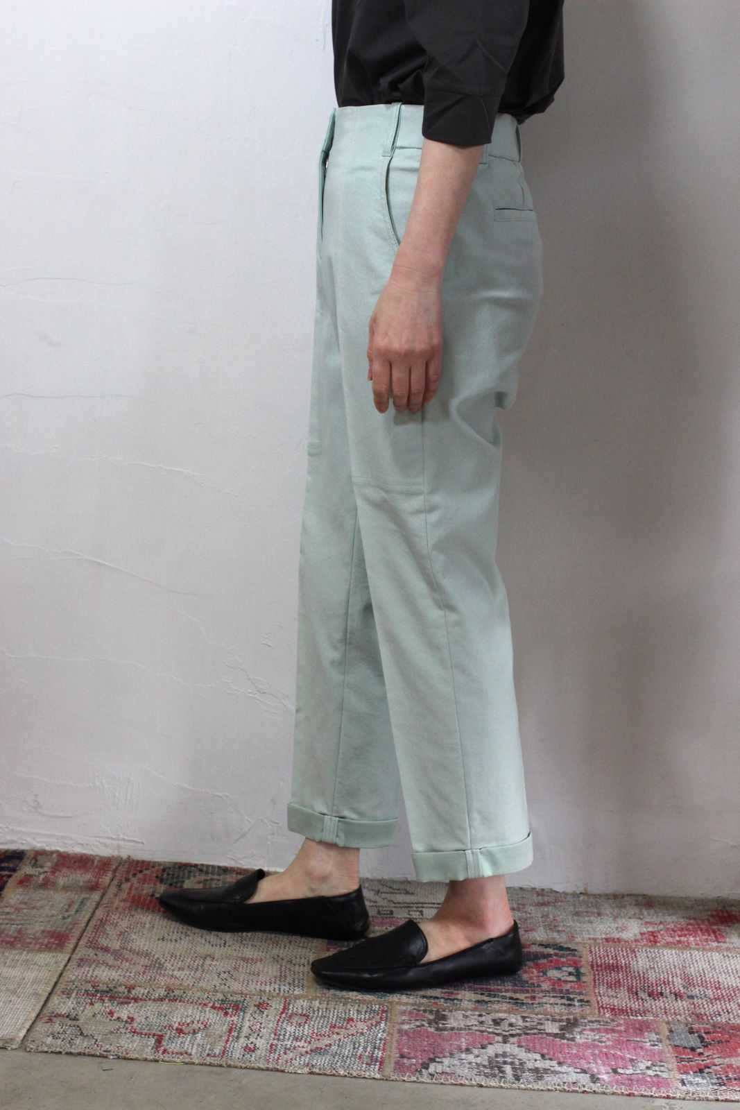 ワンウォッシュカラーデニムベーカーパンツ グリーン