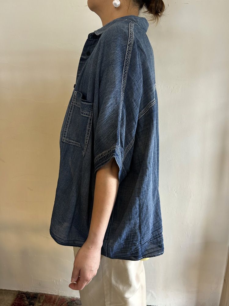 シアーデニムショートスリーブシャツ ライトインディゴブルー