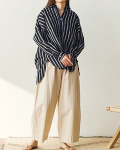 キャンブリックボイルストライプオーバー長袖シャツ ブラック系