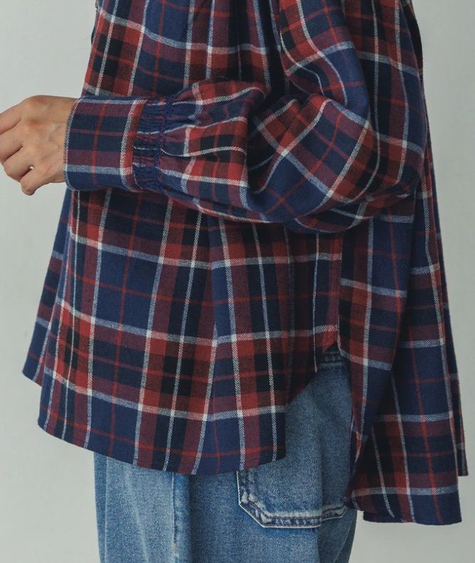 ネルチェックギャザーシャツ レッド系