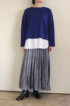 綿コーマシャツレイヤードニット サファイヤxオフ