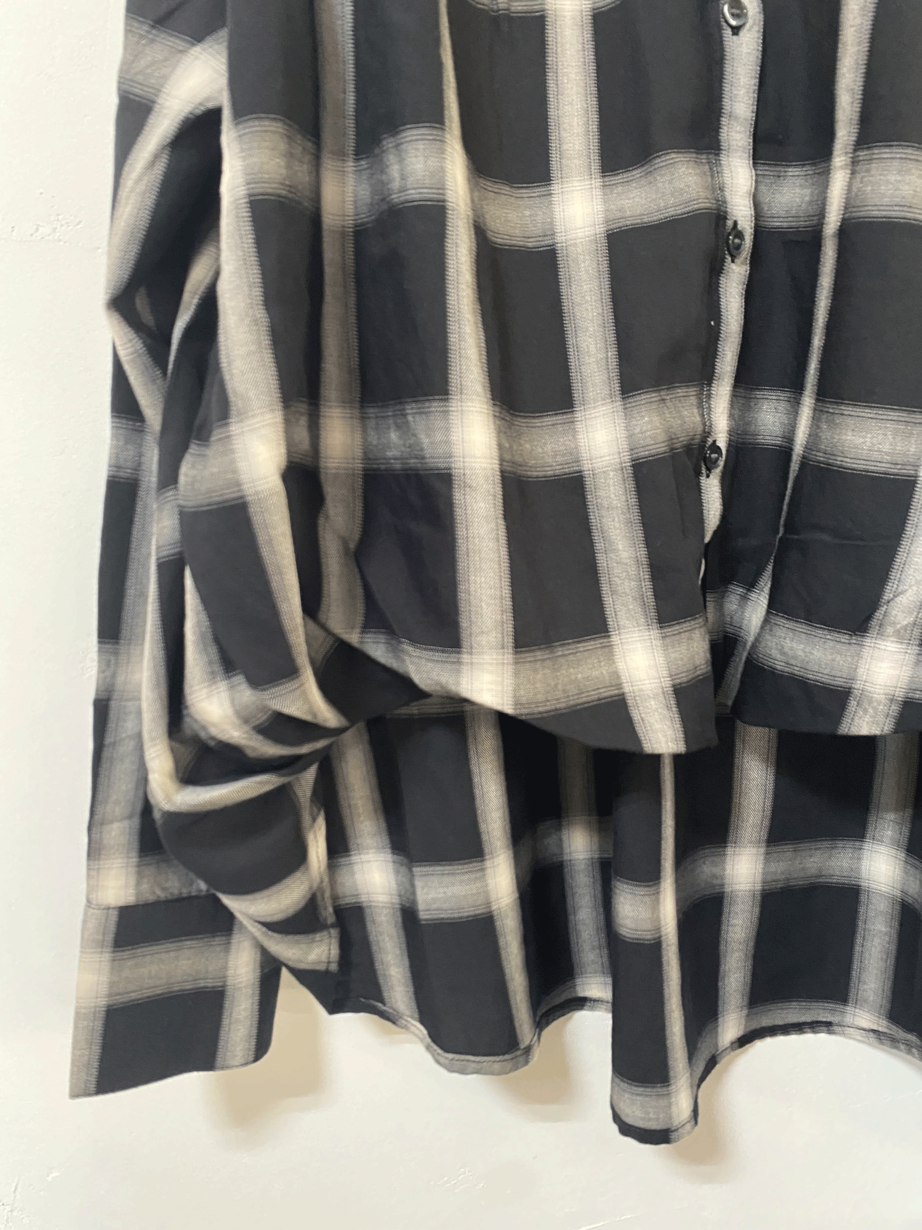 先染め チェックフロントインシャツ ブラック