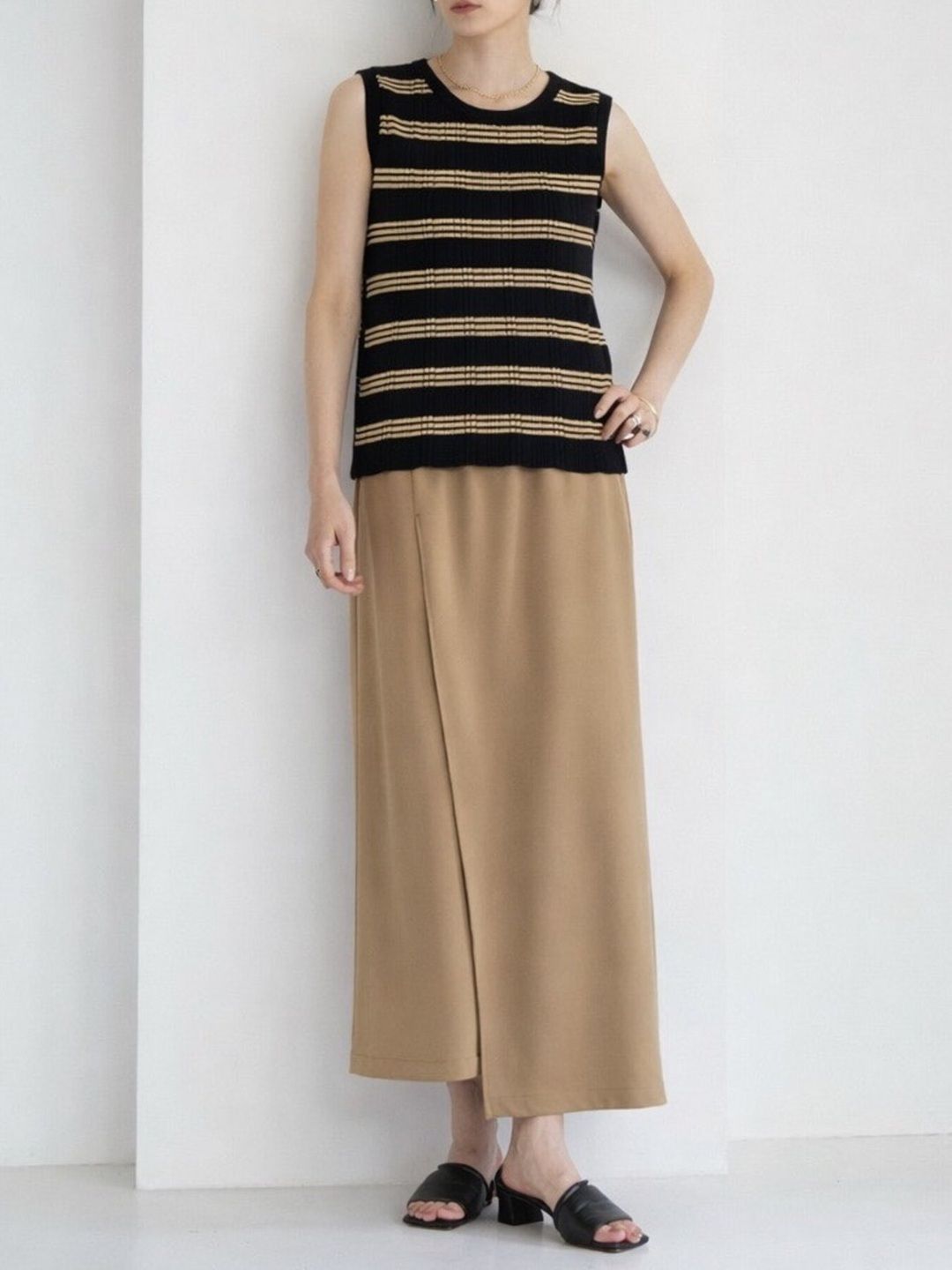 [9263-695GS] ランダムリブニットタンク ブラックミックス