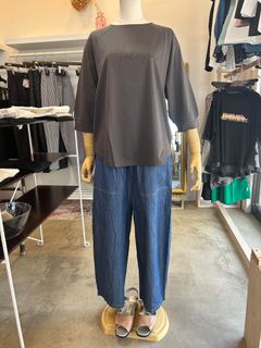 シルケットロゴラグラン7分袖カットソー チャコール