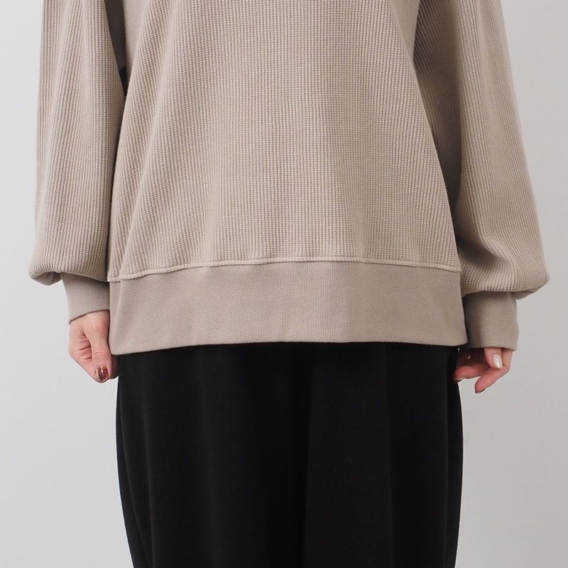 スーパーストレッチベアワッフル BRUSSELS プリントPO ベージュxブラック