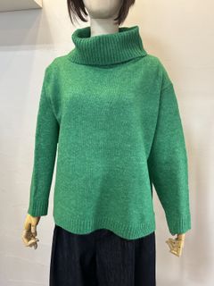 スリットタートルカラーニット グリーン