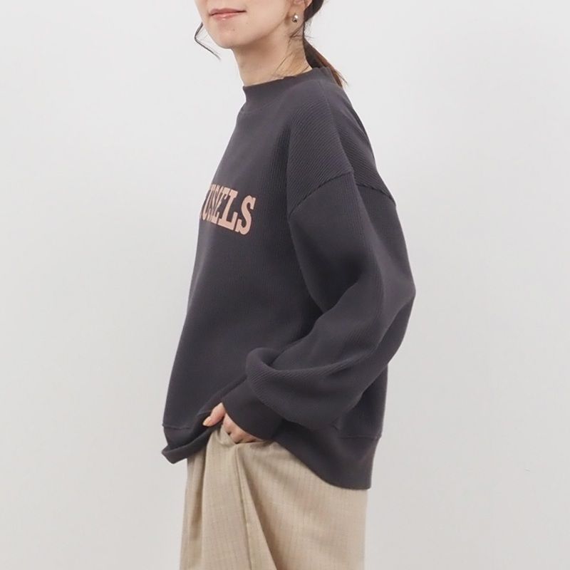 スーパーストレッチベアワッフル BRUSSELS プリントPO グレージュxネイビー