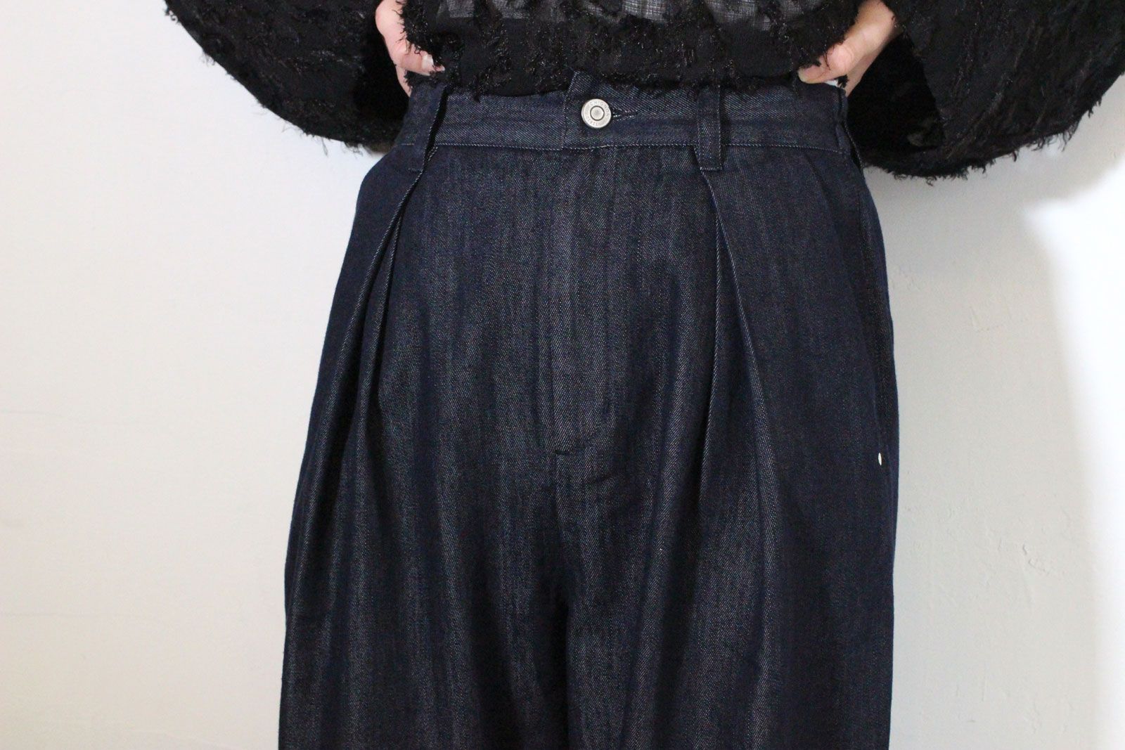 [3856-472BT] ハイウエストデニムPT ネイビー