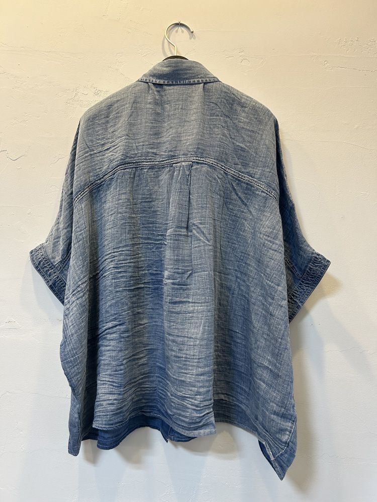 シアーデニムショートスリーブシャツ ライトインディゴブルー