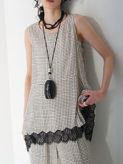 [1563-683NH] レーストリムドットタンクTOP オフホワイト