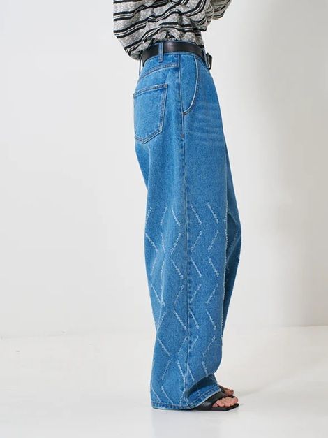 LASER CUT WIDE DENIM ブルー