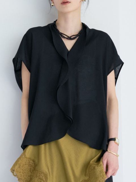 [1263-631MK] フロントカーブヘムシャツPO ブラック