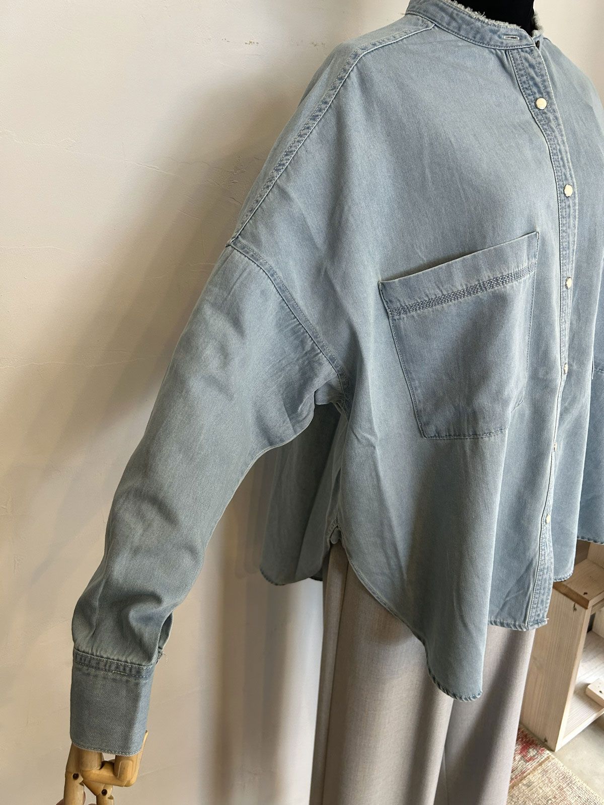 6ozテンセルデニムオーバーシャツ ブルー