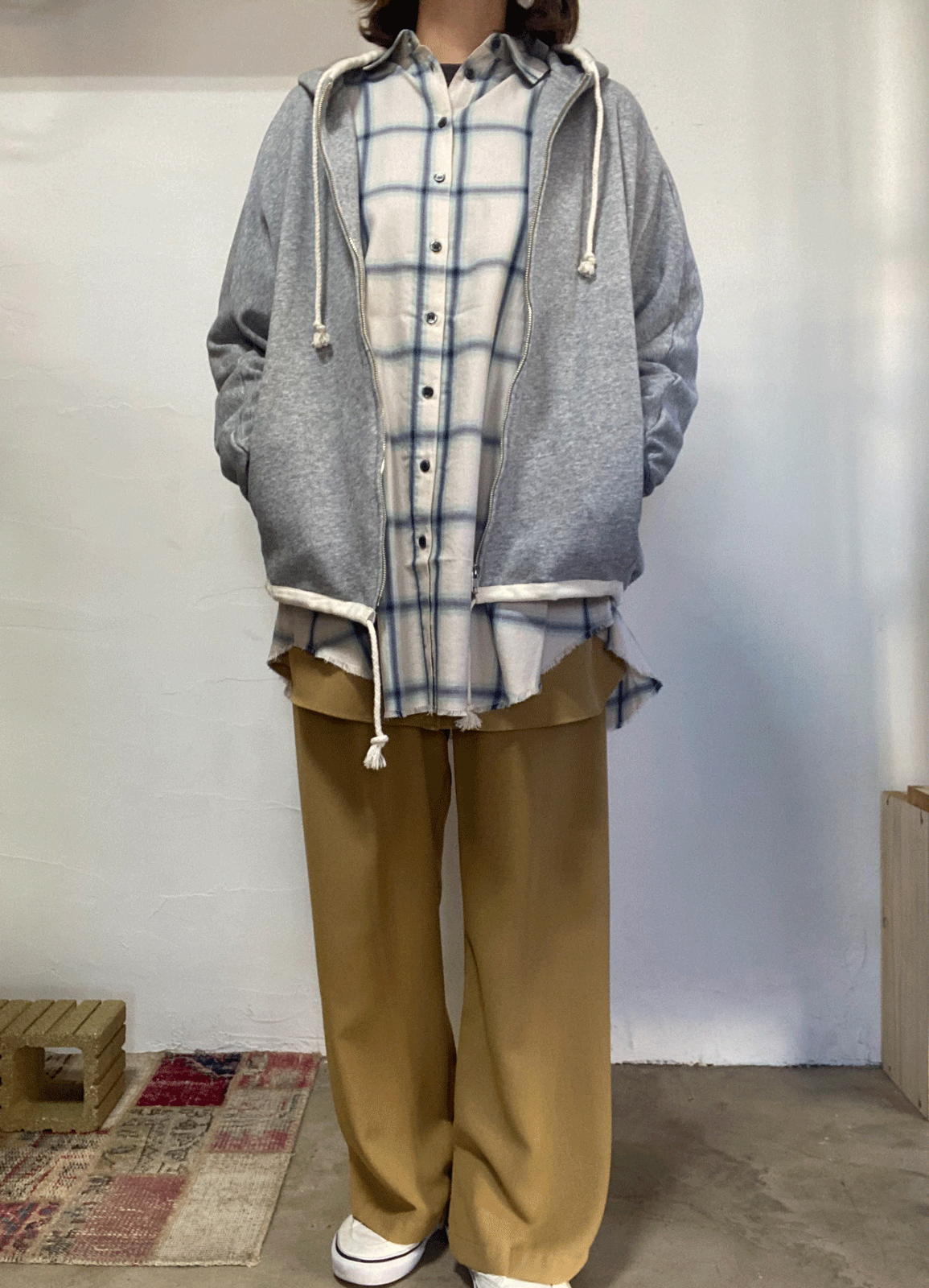 先染め チェックオーバーシャツ オフ