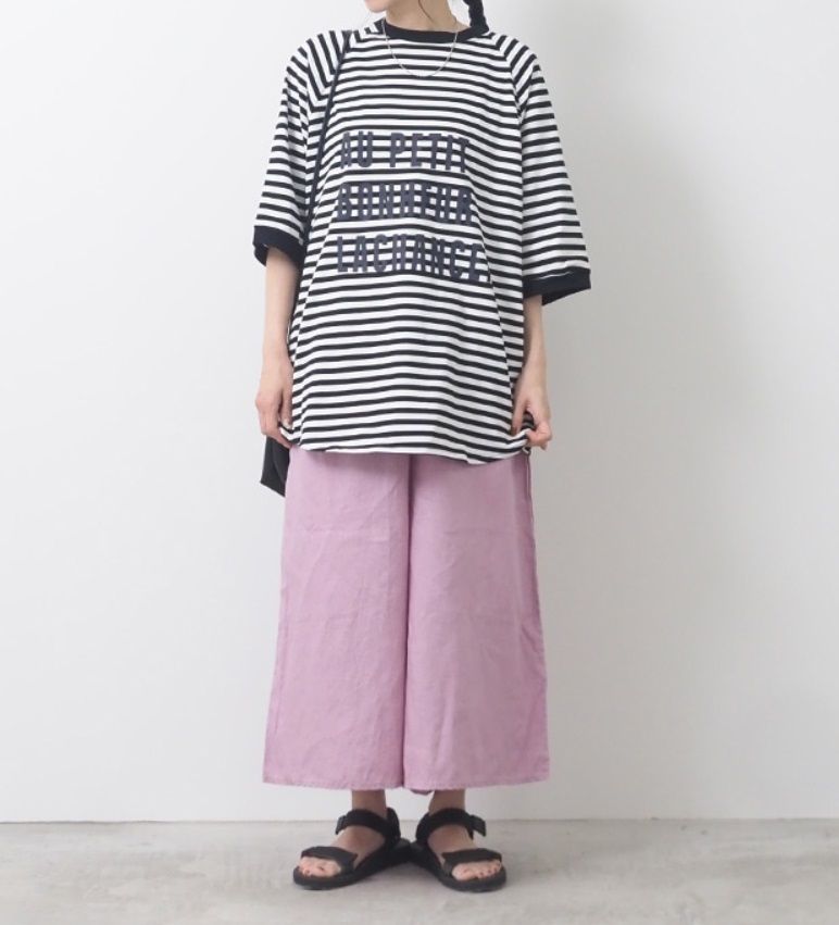 天竺ボーダーLACHANCE Tシャツ ブルーグレー