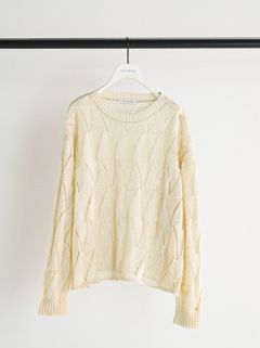 [9561-092GS] ペーパータッチスカシ柄ニット アイボリー
