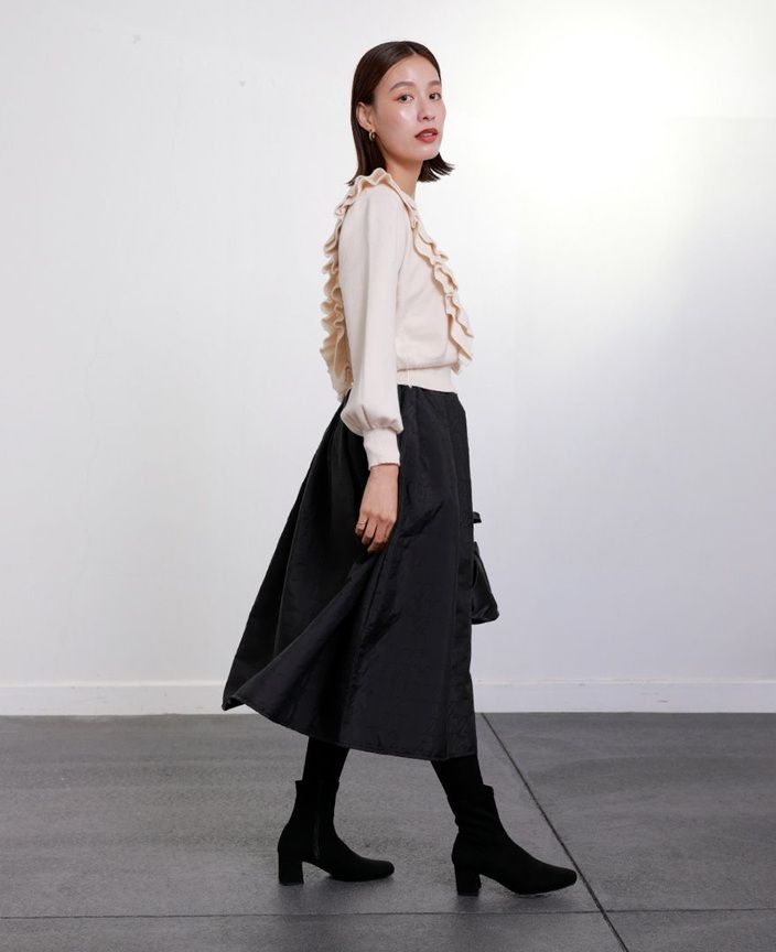 神戸・山の手スカート キルティング調スカート ブラック ミモレ