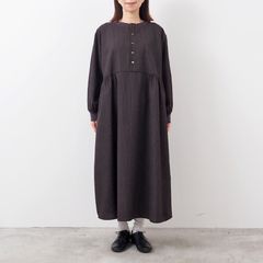 トロストライプ ロングスリーブ ベルワンピース ブラウン